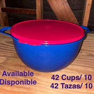 Tupperware Blue and Red Mixing Bowl with Lid